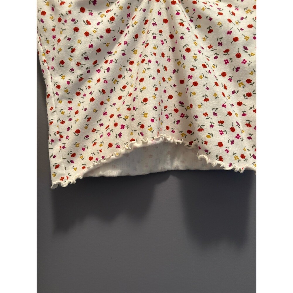 Forever 21 Blouse Womens M Ivory Floral V-Neck Long Sleeve Cropped Ruched - Picture 3 of 7